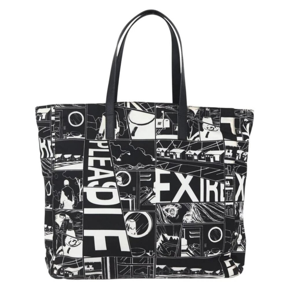 PRADA Tote Bag Nylon White Black Silver Auth - Picture 3 of 16